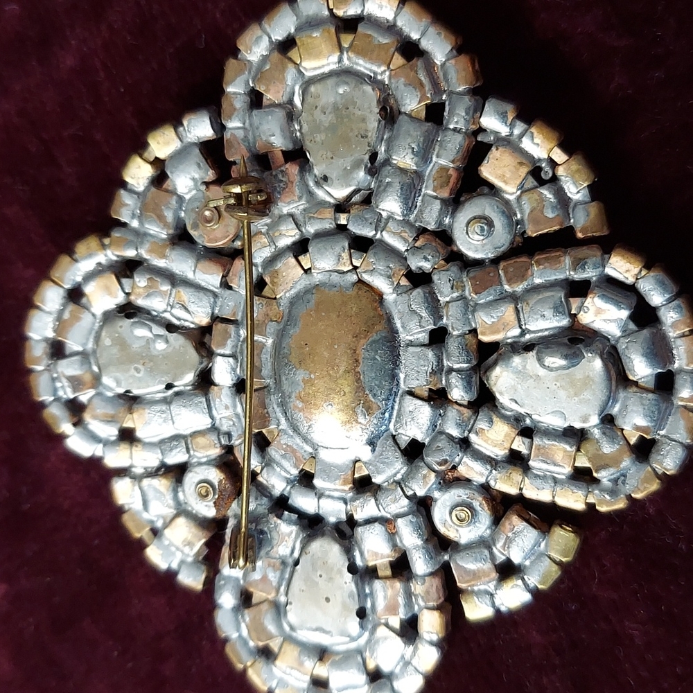 Czechoslovakian Multi Rhinestone Large Brooch - Picture 3 of 3